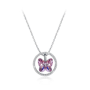 925 Sterling Silver Butterfly Pendant with Purple Austrian Element Crystal and Necklace - Glamorousky