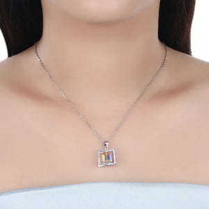 925 Sterling Silver Rotating Square Pendant with Austrian Element Crystal and Necklace