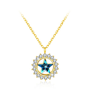 925 Sterling Silver Gold Plated Star Pendant with Austrian Element Crystal and Necklace