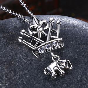 925 Sterling Silver Crown Pendant with Austrian Element Crystal and Necklace