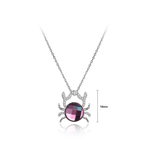 925 Sterling Silver Crab Pendant with Purple Austrian Element Crystal and Necklace