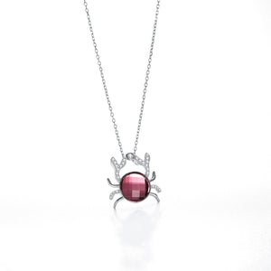 925 Sterling Silver Crab Pendant with Purple Austrian Element Crystal and Necklace