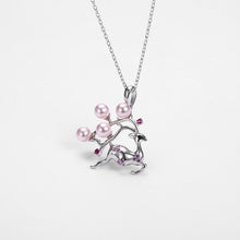 Load image into Gallery viewer, 925 Sterling Silver Sika Deer Pendant  with Pink Pearl and Necklace