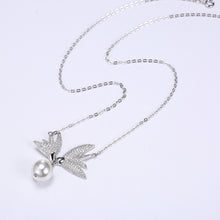 Load image into Gallery viewer, 925 Sterling Silver Swallow Necklace In with Pearl and Austrian Element Crystal and Necklace