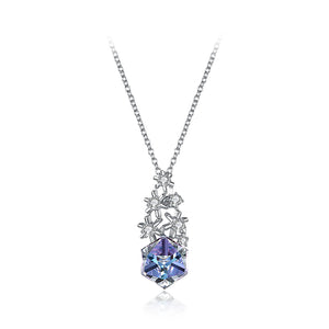 925 Sterling Silver Snowflake Pendant with Colored Austrian Element Crystals and Necklace