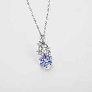 925 Sterling Silver Snowflake Pendant with Colored Austrian Element Crystals and Necklace