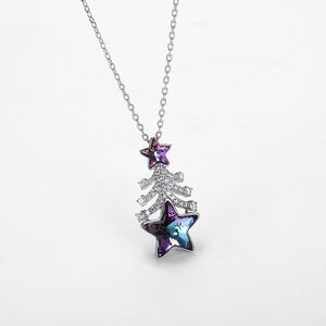 925 Sterling Silver Christmas Tree Pendant with Purple Austrian Element Crystal and Necklace