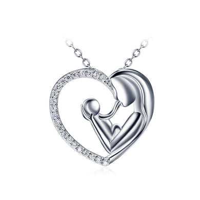 925 Sterling Silver Mother's Day Mother and Child Heart Pendant with Necklace