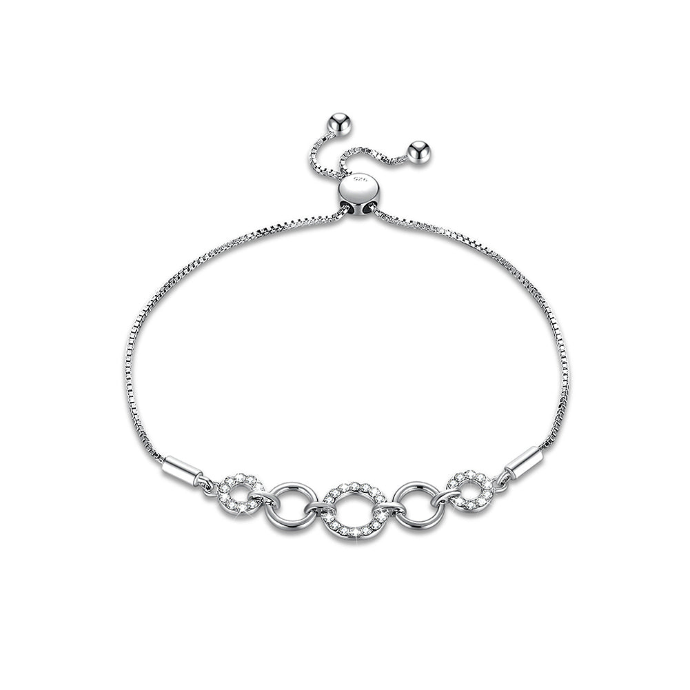 925 Sterling Silver Simple Ring Bracelet with Austrian Element Crystal