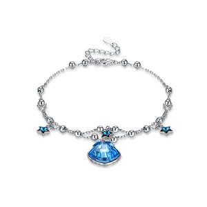 925 Sterling Silver Shell Star Bracelet with Blue Austrian Element Crystal