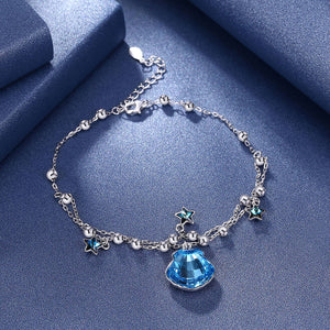 925 Sterling Silver Shell Star Bracelet with Blue Austrian Element Crystal