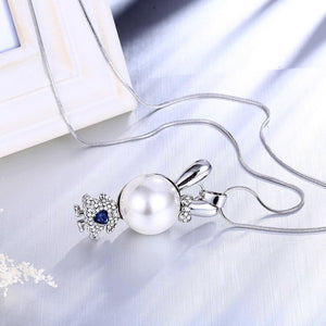 Cute Rabbit Pendant with Fashion Pearl and Austrian Element Crystal and Necklace - Glamorousky