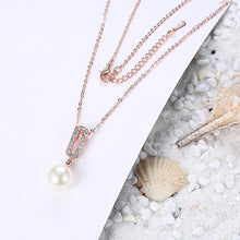 Load image into Gallery viewer, Simple Plated Rose Gold Pearl Pendant with Austrian Element Crystal and Necklace