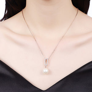 Simple Plated Rose Gold Pearl Pendant with Austrian Element Crystal and Necklace