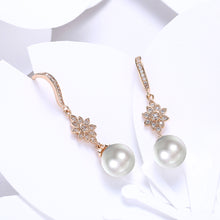 Load image into Gallery viewer, Elegant Golden Flower Earrings with Fashion Pearls and Austrian Element Crystals(undefine)