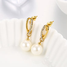Load image into Gallery viewer, Elegant Pearl Gold Earrings with Austrian Element Crystal