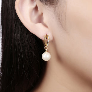 Elegant Pearl Gold Earrings with Austrian Element Crystal