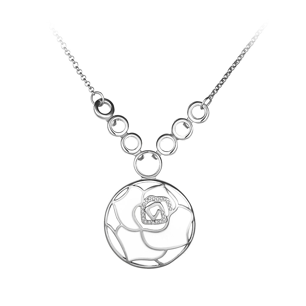 Elegant Flower Pendant with Austrian Element Crystal and Necklace