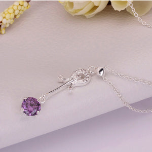 Simple Violin Pendant with Purple Austrian Element Crystal and Necklace