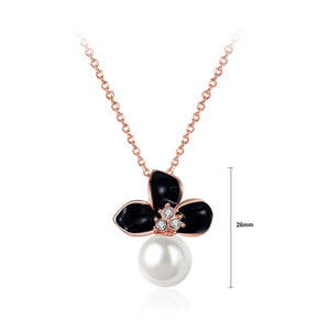 Plated Rose Gold Flower Pendant with Fashion Pearls and Necklace