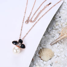 Load image into Gallery viewer, Plated Rose Gold Flower Pendant with Fashion Pearls and Necklace