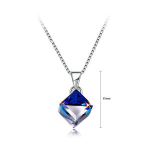 925 Sterling Silver Diamond Pendant with Blue Austrian Element Crystal and Necklace