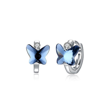 925 Sterling Silver Blue Butterfly Earrings with Austrian Element Crystal - Glamorousky
