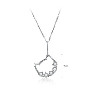 925 Sterling Silver Simple Cat Pendant with Austrian Element Crystal and Necklace