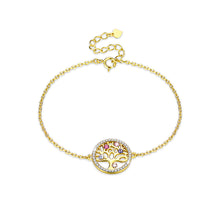 Load image into Gallery viewer, 925 Sterling Silver Gold Tree Of Life Bracelet with Colorful Austrian Element Crystals