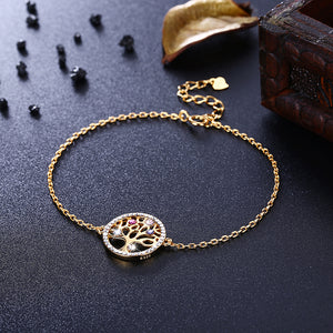 925 Sterling Silver Gold Tree Of Life Bracelet with Colorful Austrian Element Crystals