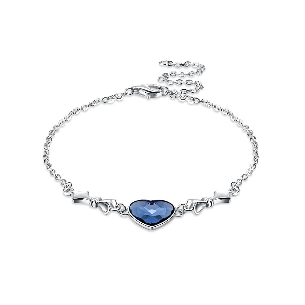 925 Sterling Silver Heart Bracelet with Blue Austrian Element Crystal