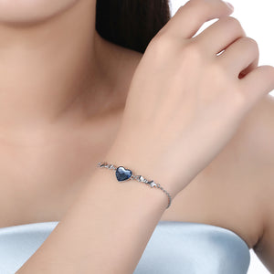 925 Sterling Silver Heart Bracelet with Blue Austrian Element Crystal