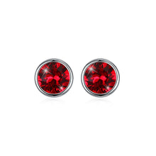 Load image into Gallery viewer, 925 Sterling Silver Simple Round Stud Earrings with Red Austrian Element Crystal