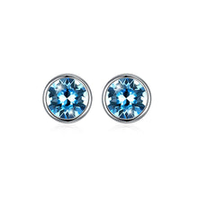 Load image into Gallery viewer, 925 Sterling Silver Simple Round Stud Earrings with Blue Austrian Element Crystal