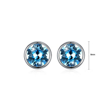 Load image into Gallery viewer, 925 Sterling Silver Simple Round Stud Earrings with Blue Austrian Element Crystal