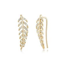 Load image into Gallery viewer, 925 Sterling Silver Champagne Gold Leaf Earrings In with Austrian Element Crystal - Glamorousky
