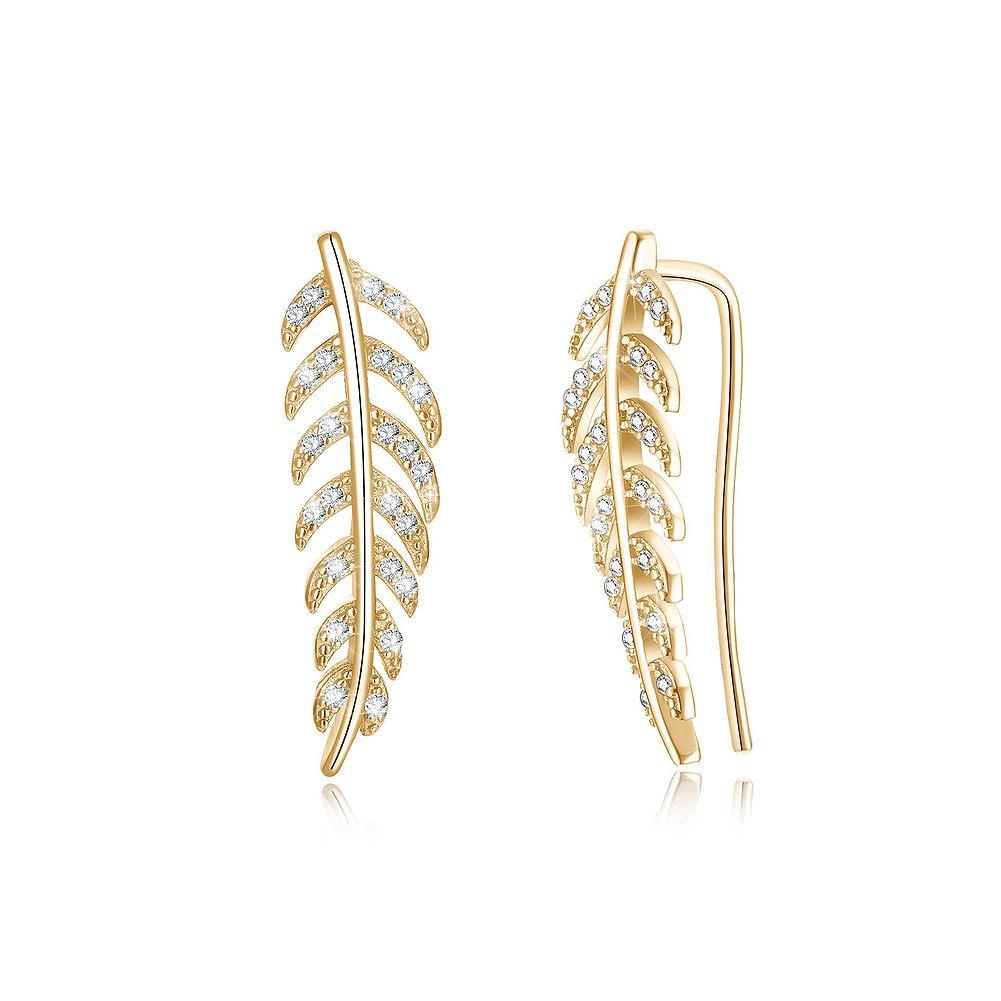 925 Sterling Silver Champagne Gold Leaf Earrings In with Austrian Element Crystal - Glamorousky