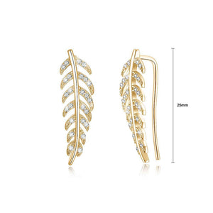 925 Sterling Silver Champagne Gold Leaf Earrings In with Austrian Element Crystal - Glamorousky