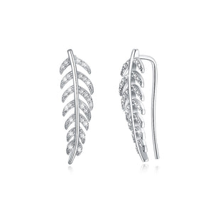 925 Sterling Silver Leaf Earrings with Austrian Element Crystal