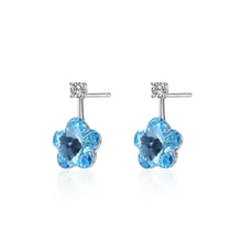 Load image into Gallery viewer, 925 Sterling Silver Flower Earrings with Blue Austrian Element Crystal - Glamorousky
