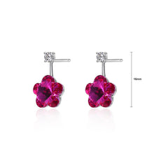 Load image into Gallery viewer, 925 Sterling Silver Flower Earrings with Rose Red Austrian Element Crystal - Glamorousky