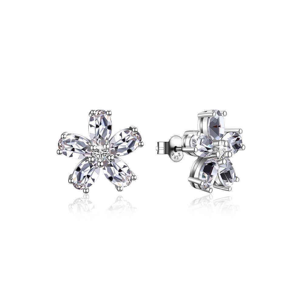 925 Sterling Silver Simple Flower Stud Earrings with Austrian Element Crystal - Glamorousky