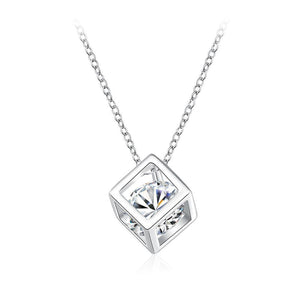 Simple Square Pendant with Cubic Zircon and Necklace - Glamorousky