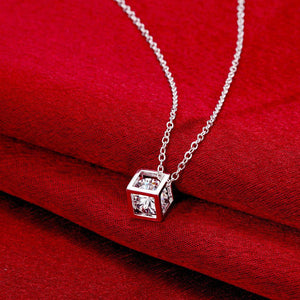 Simple Square Pendant with Cubic Zircon and Necklace - Glamorousky