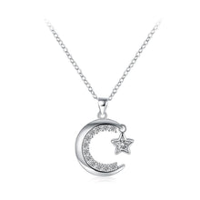 Load image into Gallery viewer, Bright Moon and Star Pendant with Cubic Zircon and Necklace - Glamorousky