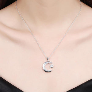 Bright Moon and Star Pendant with Cubic Zircon and Necklace - Glamorousky