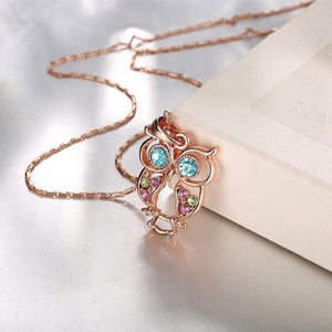Fashion Plated Rose Gold Owl Pendant with Austrian Element Crystal and Necklace - Glamorousky