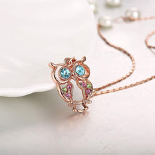 Load image into Gallery viewer, Fashion Plated Rose Gold Owl Pendant with Austrian Element Crystal and Necklace - Glamorousky