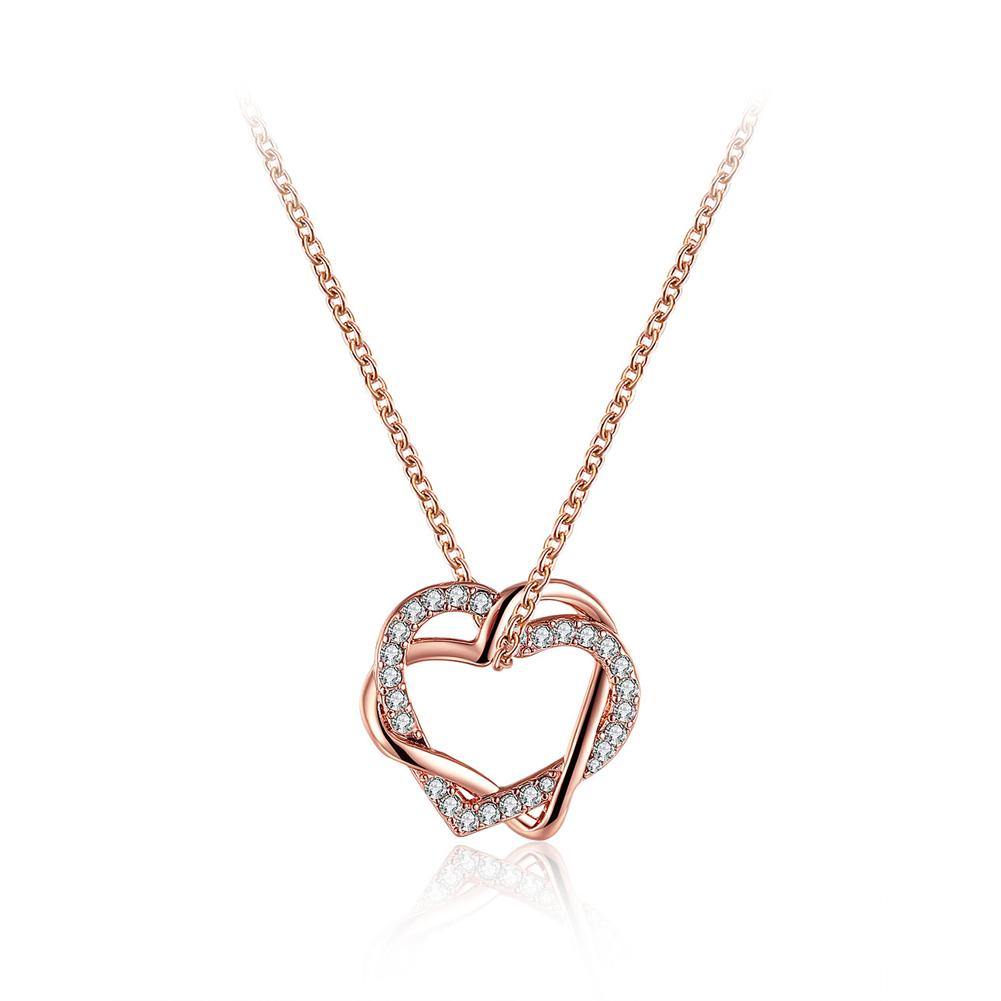Plated  Rose Gold Heart Pendant with Austrian Element Crystal and Necklace - Glamorousky