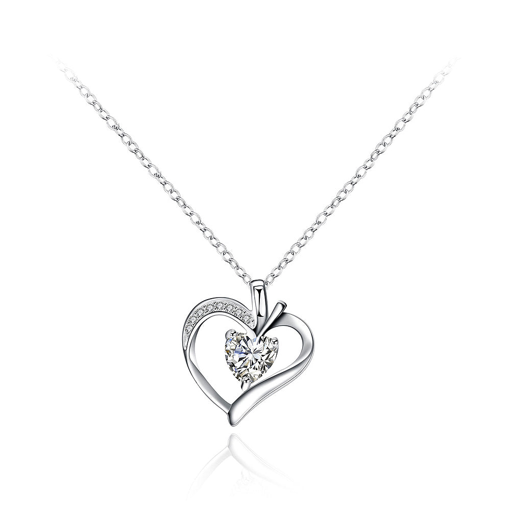 Simple Heart Pendant with Cubic Zircon and Necklace